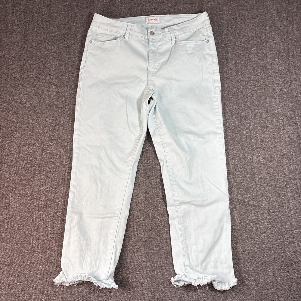 Crown & Ivy Pants High-Rise Skinny Crop Capri Jeans Women Sz 12 Lt. Blue Stretch